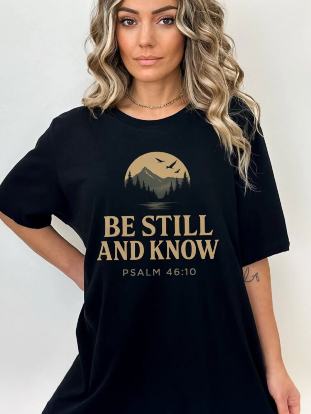 Be Still And Know Psalm 46:10 - Mountain Scene - Unisex Crew-Neck Tee